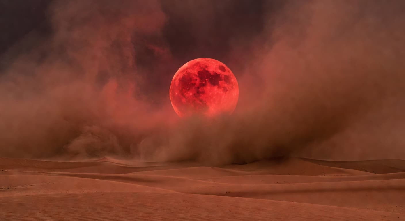 The March Full Moon Glows Eerily Red Through Saharan Dust
